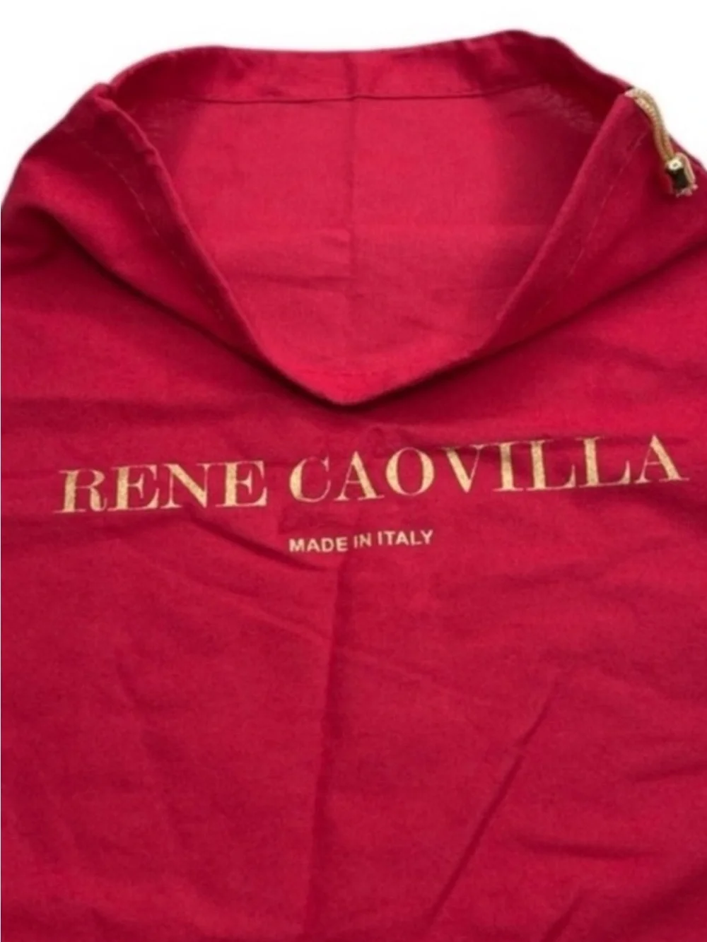 Rene Caovilla Red Drawstring Dust Pouch with Gold Logo